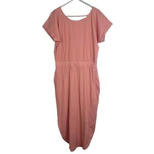 Anthropologie Daily Practice Ribbed Peach Short Sleeve Midi Dress SZ M